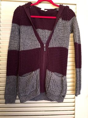 Roxy waffle knit purple-gray zip hooded cardigan sweater, hoodie. small.